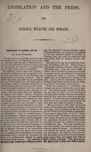 Cover for Legislation and the press
