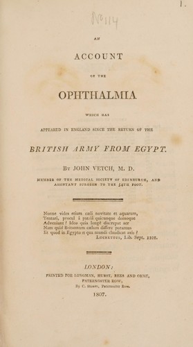 Cover for An account of the ophthalmia which has appeared in England since the return of the British Army from Egypt