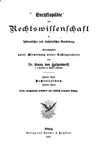 Cover for Encyklopädie der Rechtswissenschaft in systematischer und alphabetischer Bearbeitung.