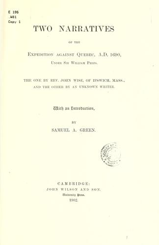 Cover for Two narratives of the expedition against Quebec, A.D. 1690, under Sir William Phips.