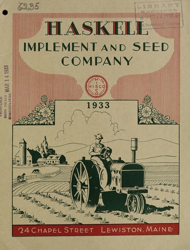 Cover for Haskell Implement and Seed Company, 1933