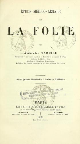 Cover for Étude médico-légale sur la folie