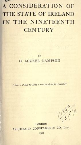Cover for A consideration of the State of Ireland in the nineteenth century.