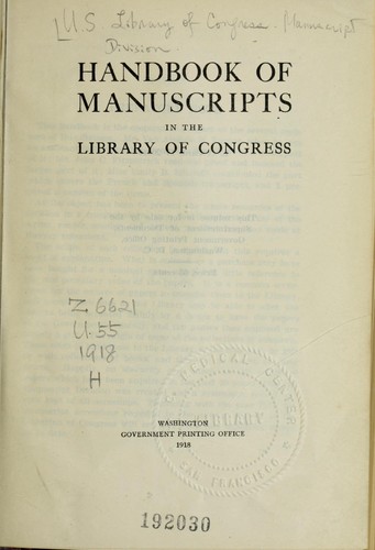 Cover for Handbook of manuscripts in the Library of Congress