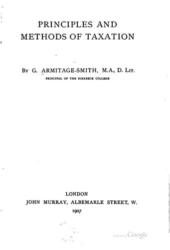 Cover for Principles and methods of taxation