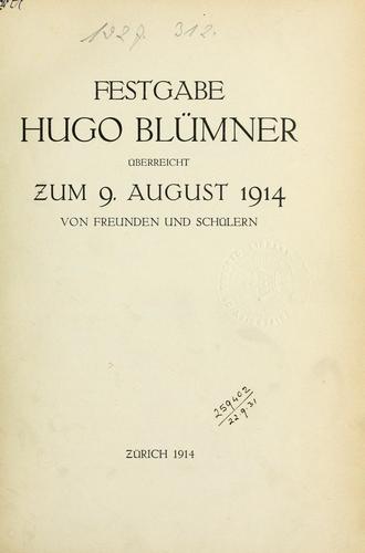 Cover for Festgabe Hugo Blümner überreicht zum 9.