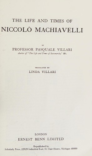 Cover for The life and times of Niccolò Machiavelli
