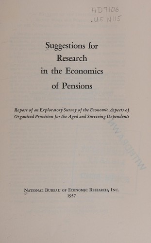 Cover for Suggestions for research in the economics of pensions