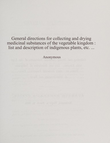 Cover for General Directions for Collecting and Drying Medicinal Substances of the Vegetable Kingdom