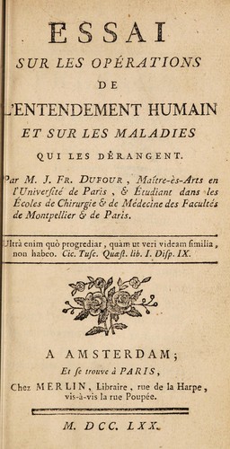 Cover for Essai sur les opérations de l'entendement humain et sur les maladies