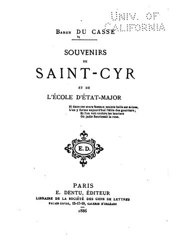 Cover for Souvenirs de Saint Cyr et de l'École d'État-Major