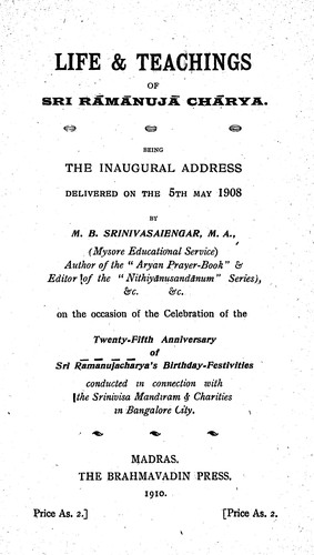 Cover for Life and teachings of Sri Rāmānujā Chārya