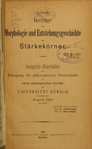 Cover for Beiträge zur Morphologie und Entstehungsgeschichte der Stärkekörner ...