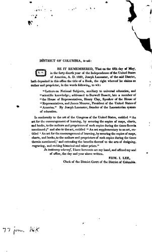 Cover for Letters on national subjects, auxiliary to universal education, and scientific knowledge
