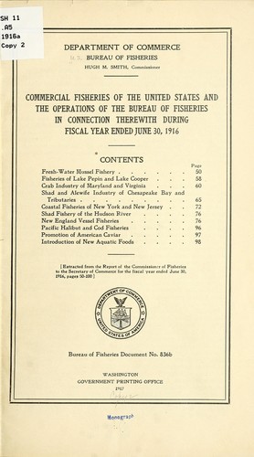 Cover for Commercial fisheries of the United States and the operations of the Bureau of fisheries in connection therewith during the fiscal year ended June 30, 1916-