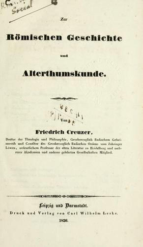 Cover for Zur römischen Geschichte und Alterthumskunde.