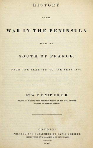 Cover for History of the war in the Peninsula and in the South of France, from the year 1807 to the year 1814