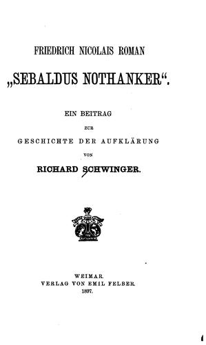 Cover for Friedrich Nicolais Roman "Sebaldus Nothanker".
