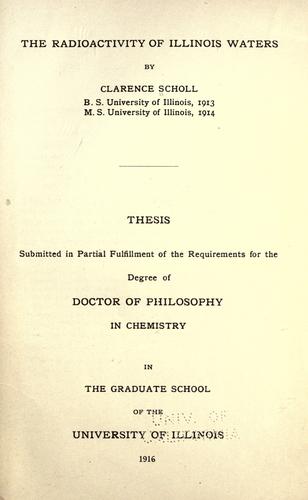 Cover for The radioactivity of Illinois waters