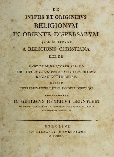 Cover for De initiis et originibus religionum in oriente dispersarum quae differunt a religione christiana liber