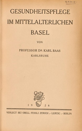 Cover for Gesundheitspflege im mittelalterlichen Basel