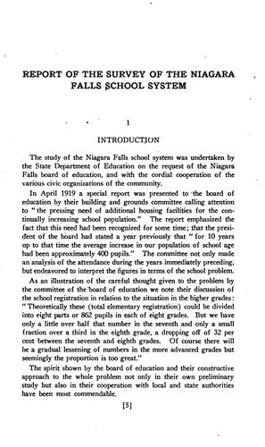 Cover for A report of the survey of the Niagara Falls school system