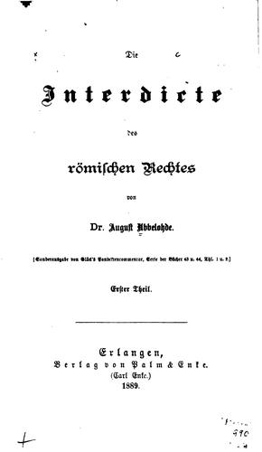 Cover for Die Interdicte des römischen Rechtes