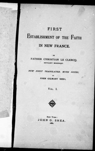 Cover for First establishment of the faith in New France