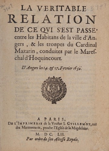 Cover for La veritable relation de ce qvi s'est passé