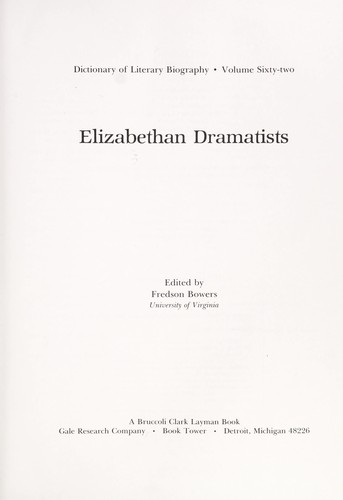 Cover for Elizabethan dramatists