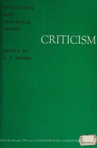 Cover for Criticism; speculative and analytical essays