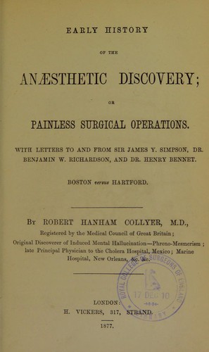 Cover for Early history of the anaesthetic discovery, or, Painless surgical operations
