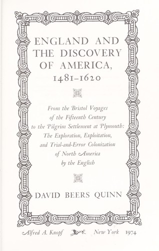 Cover for England and the discovery of America, 1481-1620