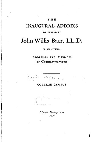 Cover for The inaugural address