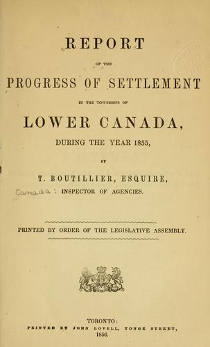 Cover for Report of the progress of settlement in the townships of Lower Canada, during the year 1855