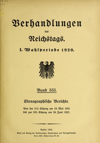 Cover for Verhandlungen des Reichstags