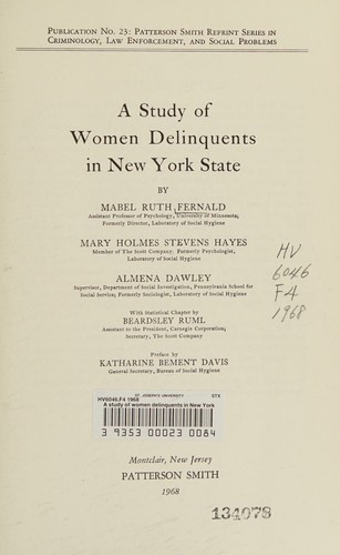 Cover for A study of women delinquents in New York State