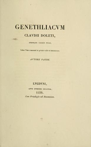 Cover for Genethliacvm Clavdii Doleti, Stephani Doleti filii