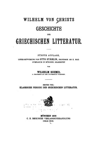 Cover for Wilhelm von Christs Geschichte der griechischen Litteratur.