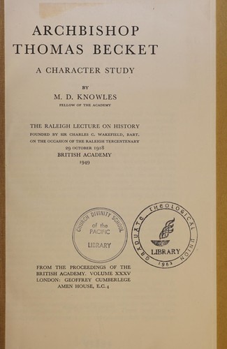 Cover for Archbishop Thomas Becket