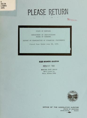 Cover for Department of Institutions. State Board of Pardons