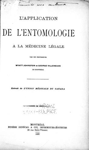 Cover for L' application de l'entomologie à la médecine légale