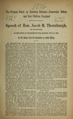 Cover for The partisan attack on Secretary Robeson, Democratic reform and their platform examined