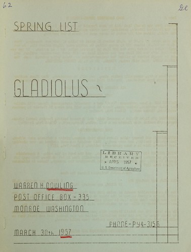 Cover for Gladiolus, spring list