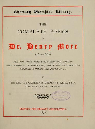 Cover for The complete poems of Dr. Henry More (1614-1687).