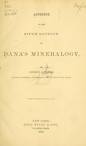 Cover for Appendix to the 5th ed. of Dana's Mineralogy