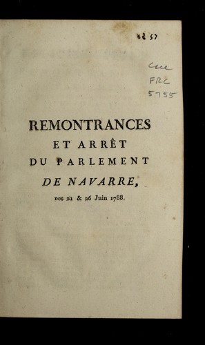 Cover for Remontrances et arre t