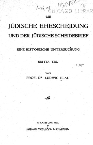 Cover for Die jüdische Ehescheidung und der jüdische Scheidebrief