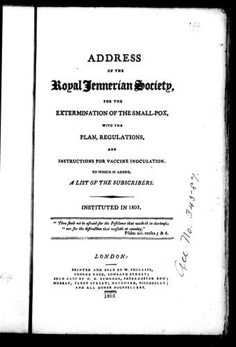 Cover for Address of the Royal Jennerian Society for the Extermination of the Small-pox