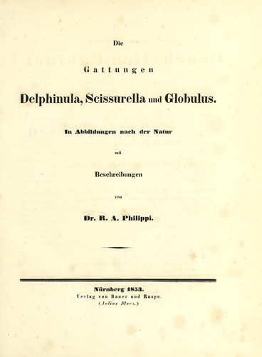 Cover for Die Gattungen Delphinula, Scissurella und Globulus